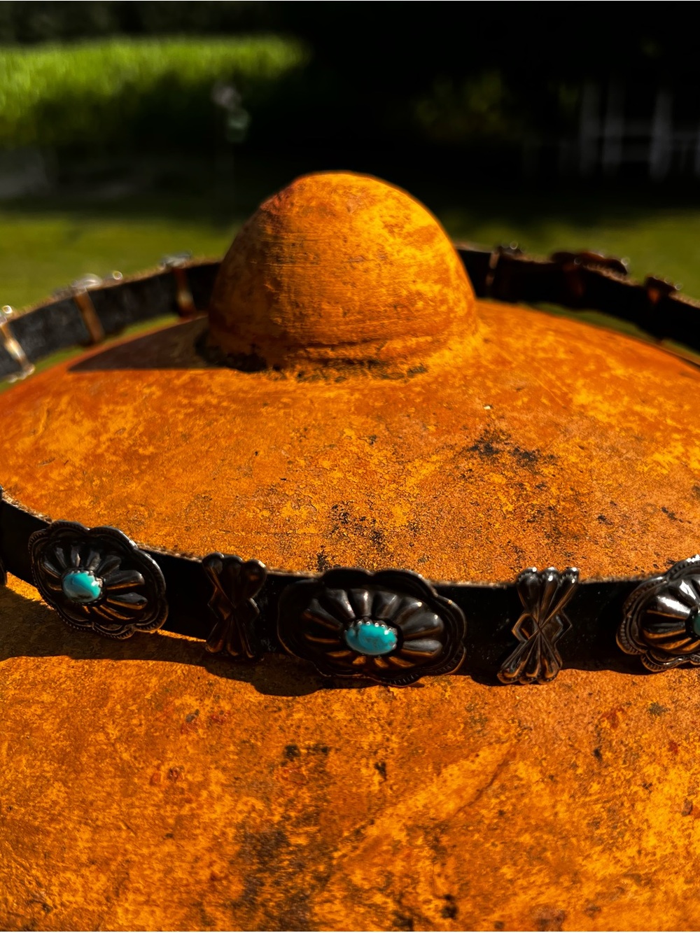 Vintage Native American Concho Hat Band Sterling